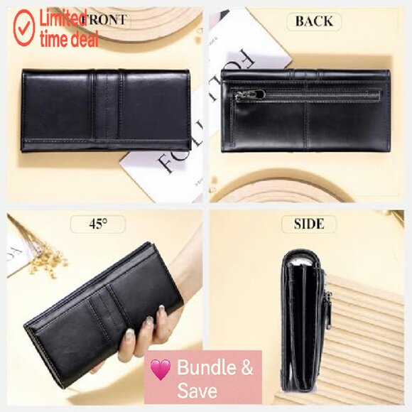 Slim RFID Blocking Leather Wallet with Coin Pocket ID Window Bifold - Picture 4 of 7